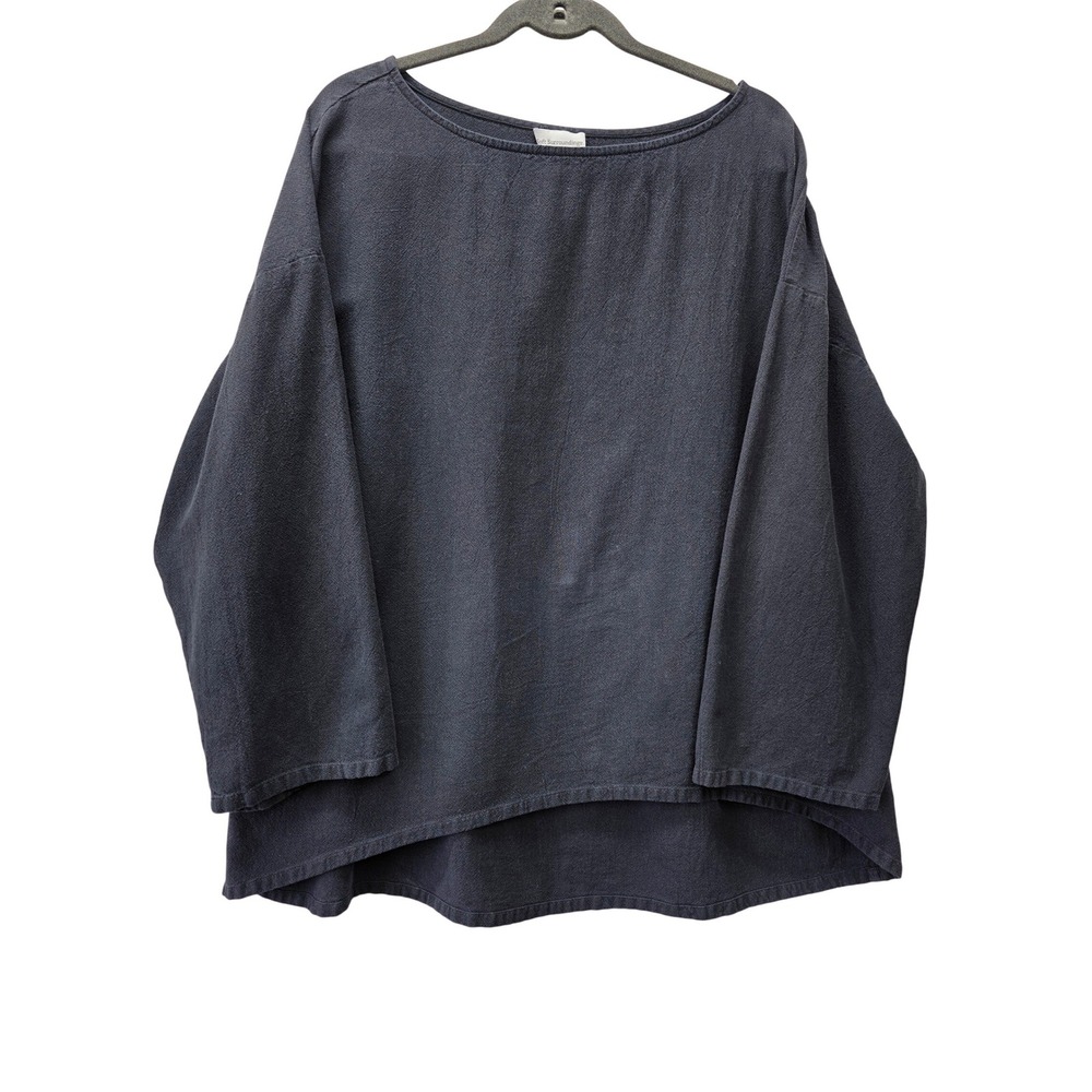Soft Surroundings 1X Navy Blue 100% Cotton Textured High Low Boat Neck Top